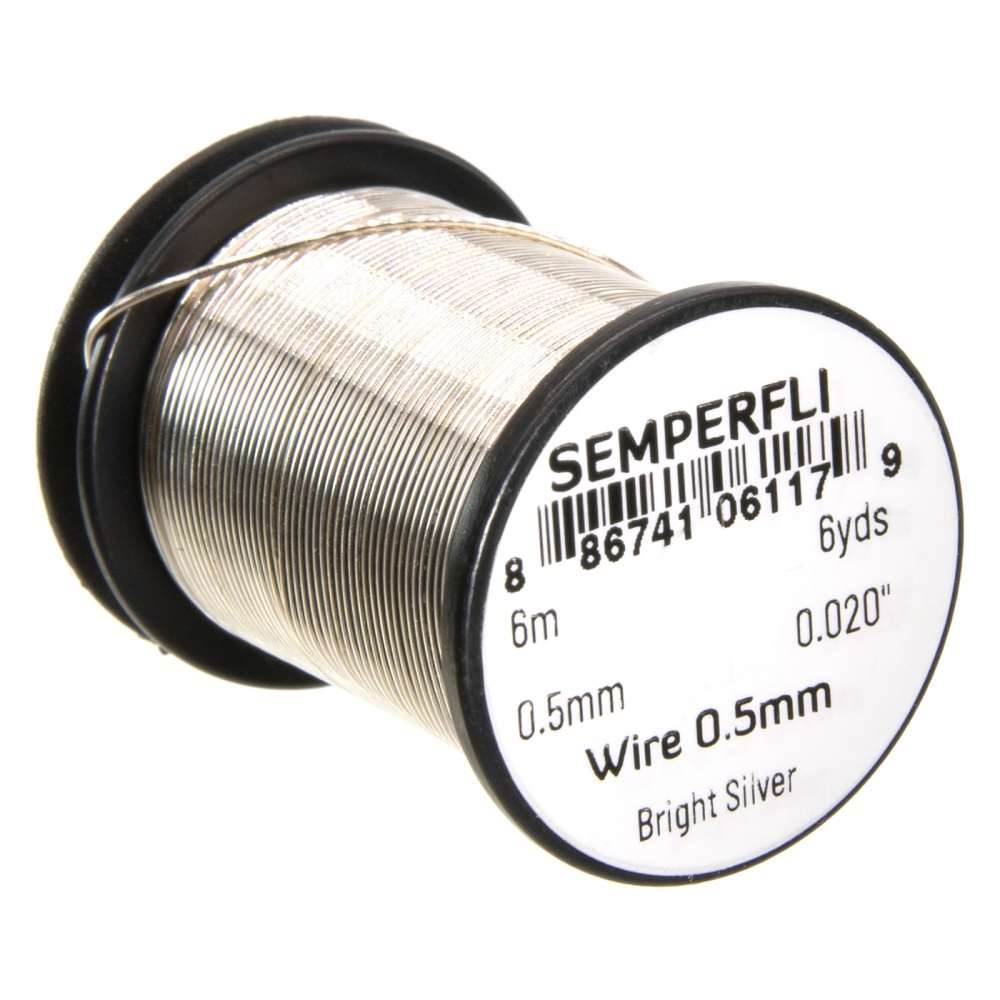 Semperfli Wire 0.5mm Bright Silver Fly Tying Materials (Product Length 6.56 Yds / 6m)